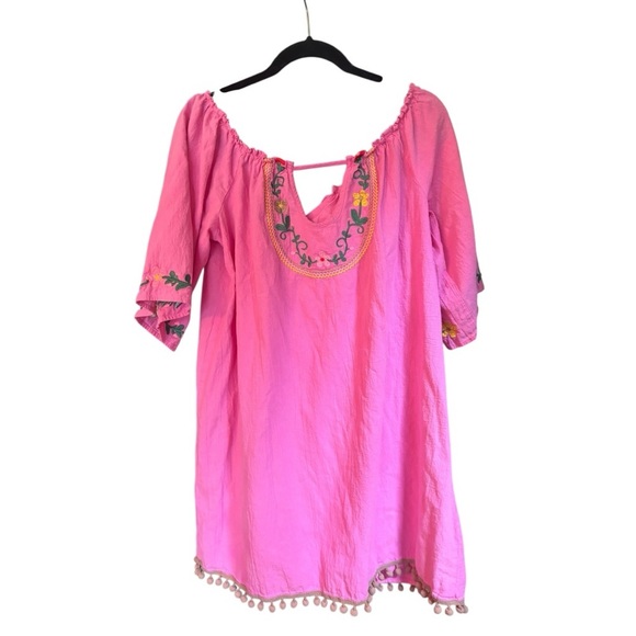 Easel Vibrant Pink Embroidered Dress Size Medium (M) - Picture 3 of 5